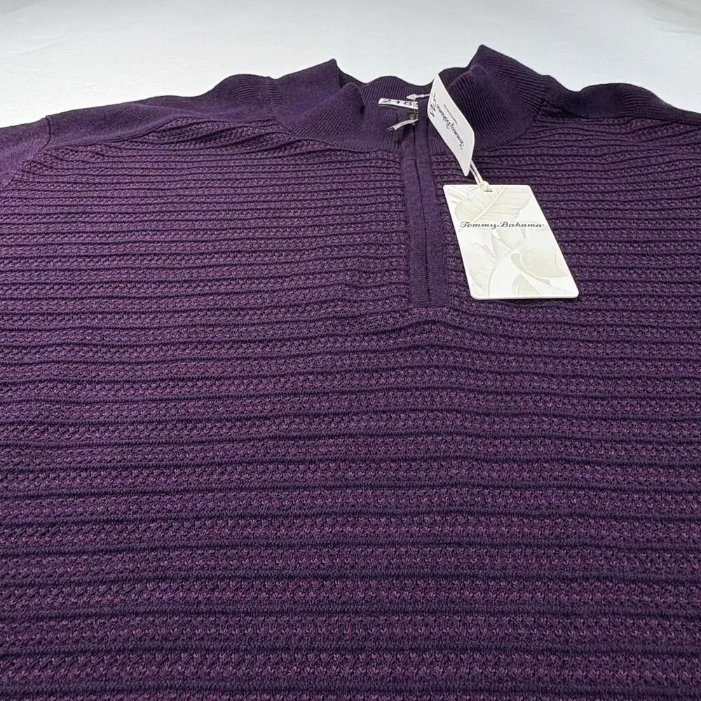 Tommy Bahama Seaport Half Zip Sweater Mens 3XB Rum Berry NWT Tencel $168